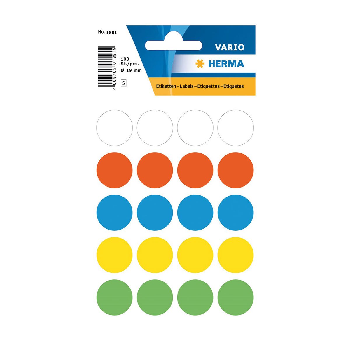 Herma Self-adhesive labels, round, colored, diameter 19 mm, 100 pcs
