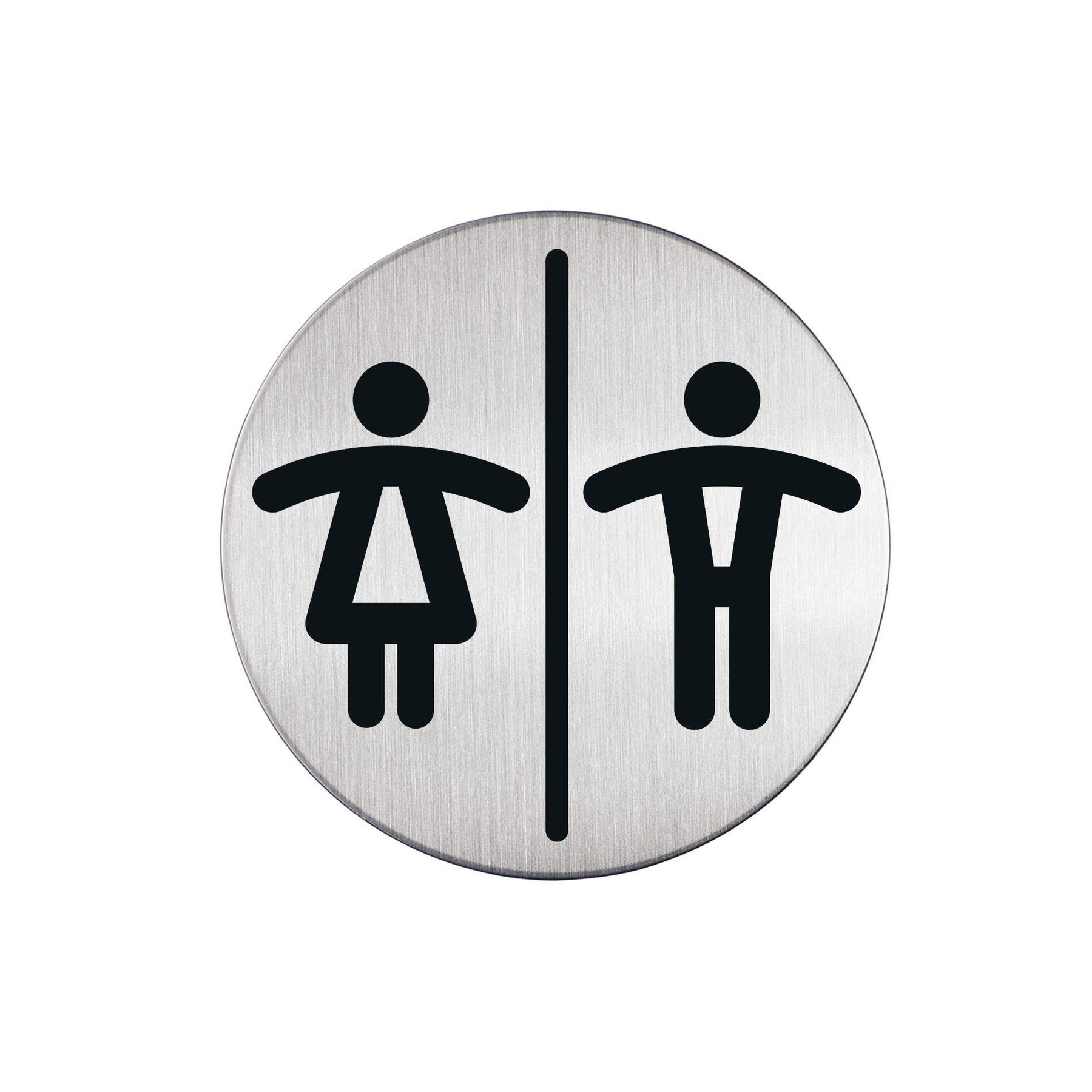 Durable Pictogram – Ladies/Men’s Restroom, aluminium, diameter 83 mm