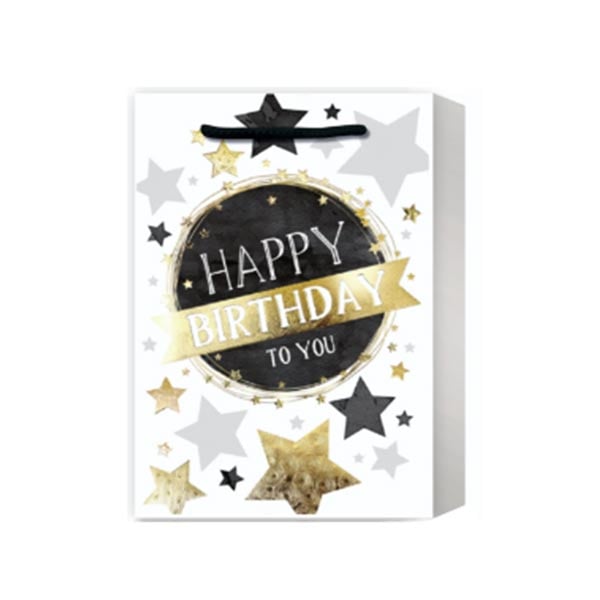Gift Bag Happy Birthday, stars, 31 x 42 x 12 cm, white