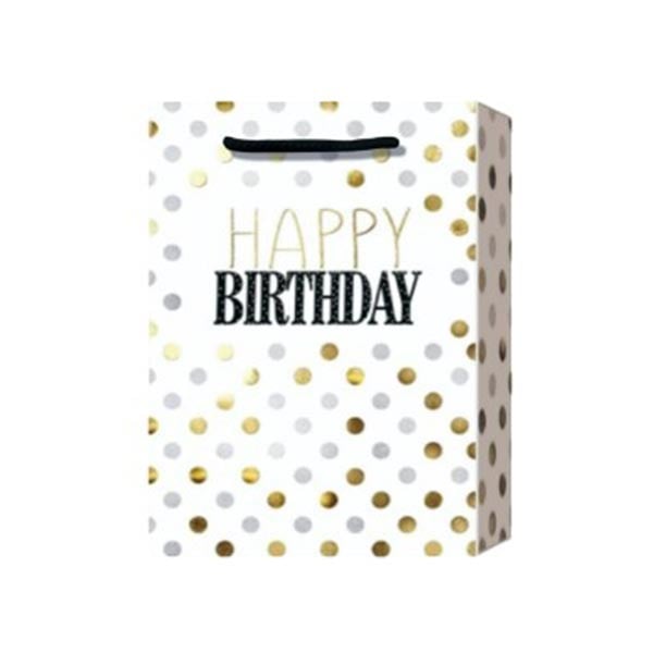 Gift Bag Happy Birthday, dots, 31 x 42 x 12 cm, white