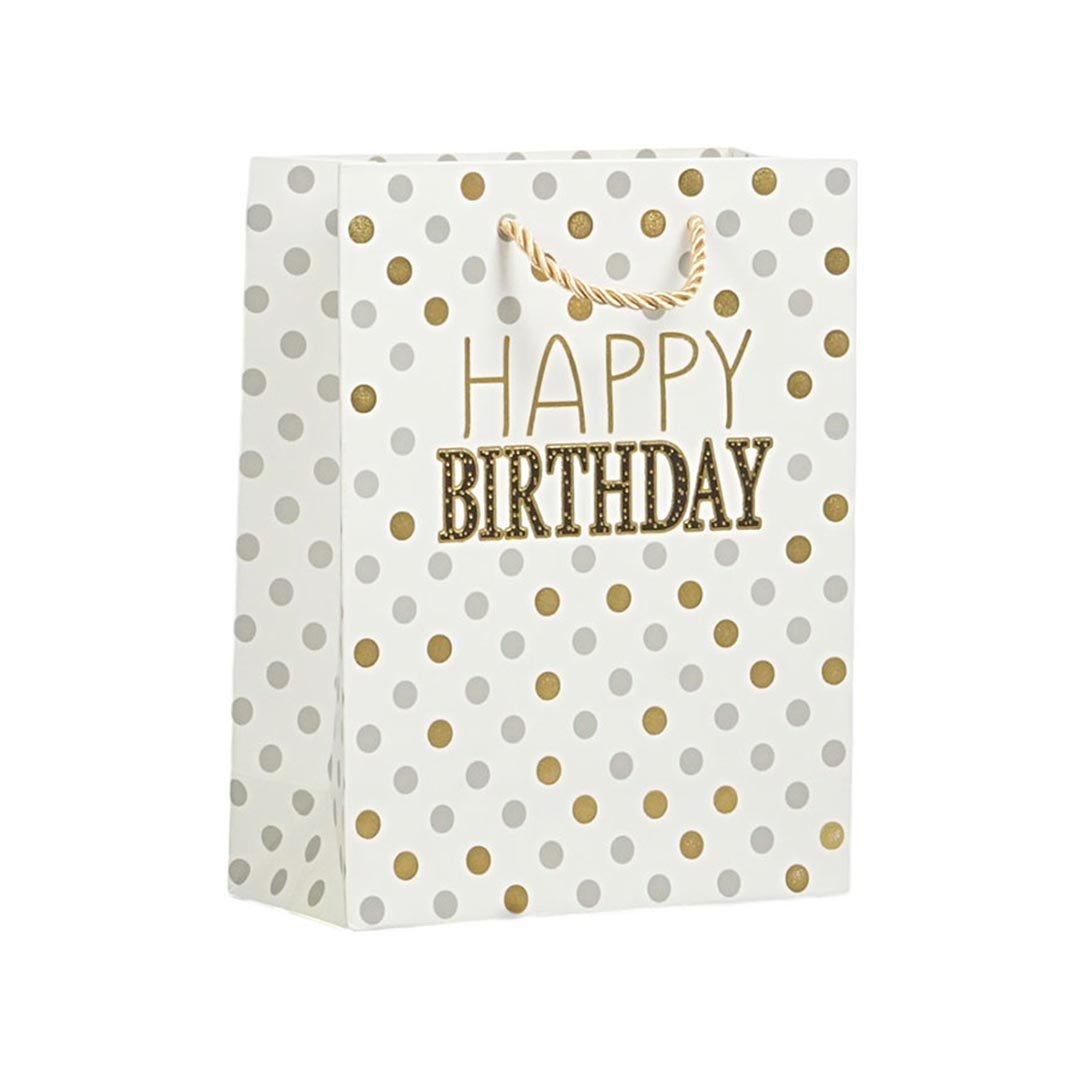 Gift bag Happy Birthday, dots, 26 x 32 x 10 cm, white