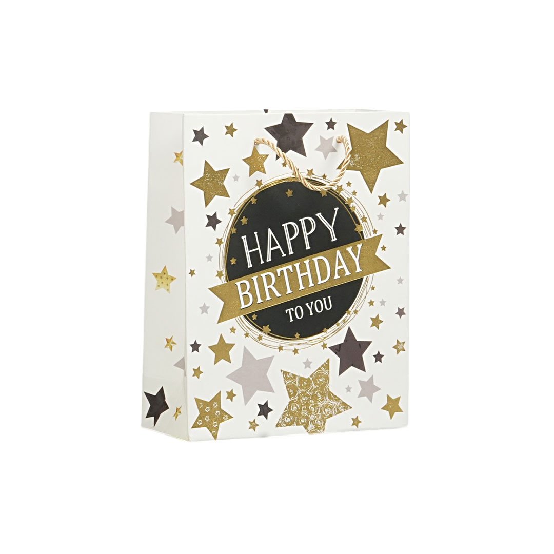 Gift bag Happy Birthday, 18 x 23 x 8 cm, stars white
