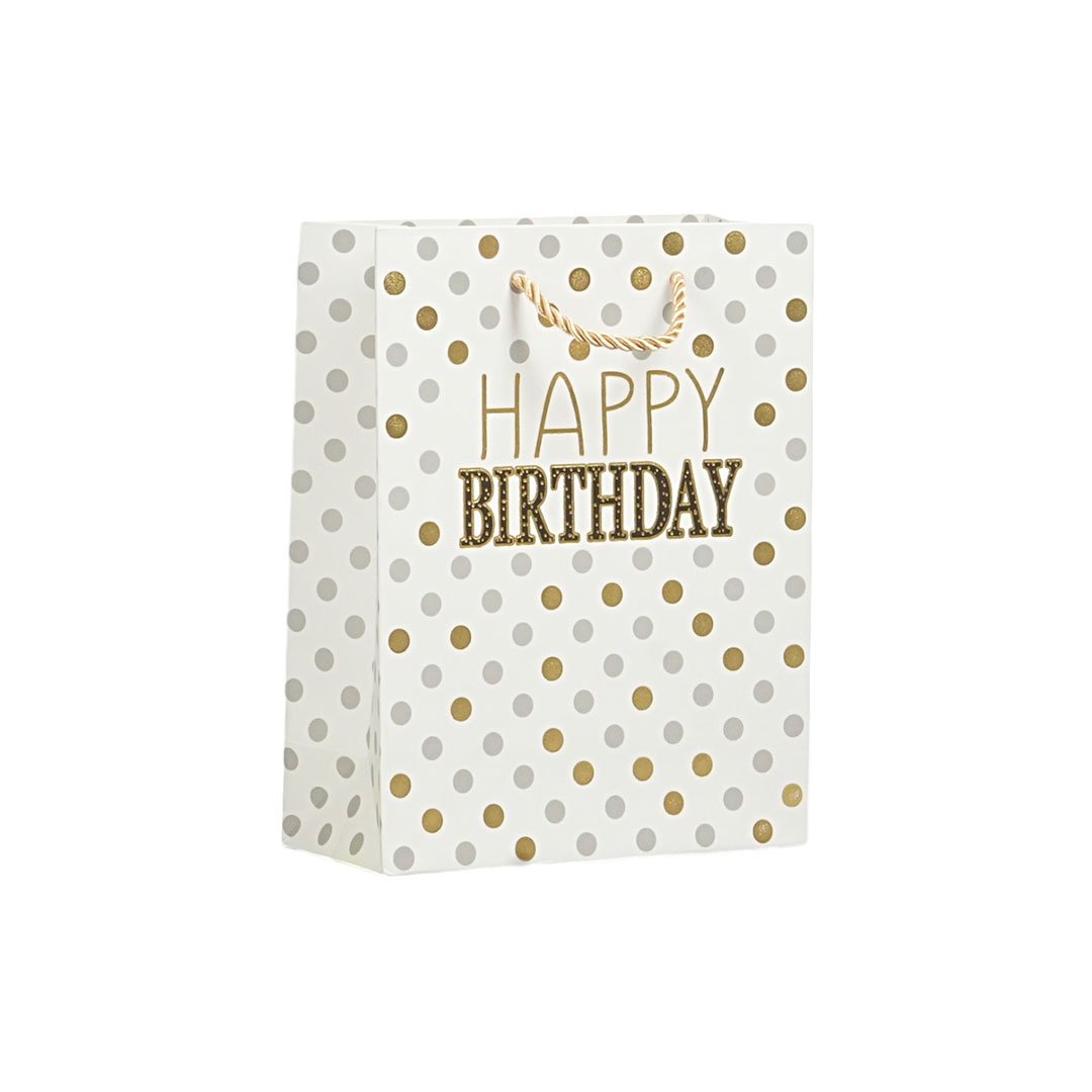 Gift bag Happy Birthday, 18 x 23 x 8 cm, white dots