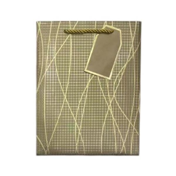 Gift bag, waves, 26 x 32 x 10 cm, gold
