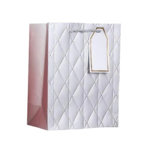 Gift bag, checkered, 30 x 42 x 12 cm, gray