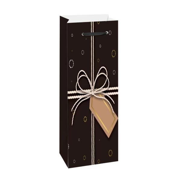 Wine bag, ribbon, 12 x 35 x 9 cm, black