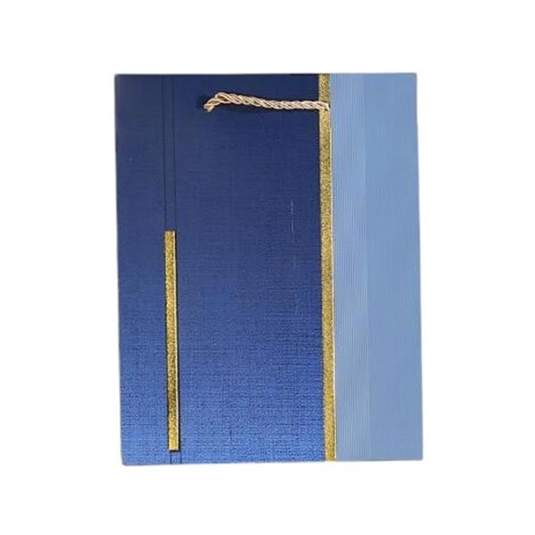 Gift bag, 26 x 32 x 10 cm, blue, with golden ribbon