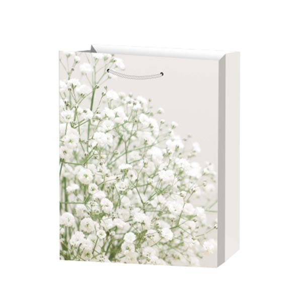Gift Bag, flowers, 26 x 32 x 10 cm, white
