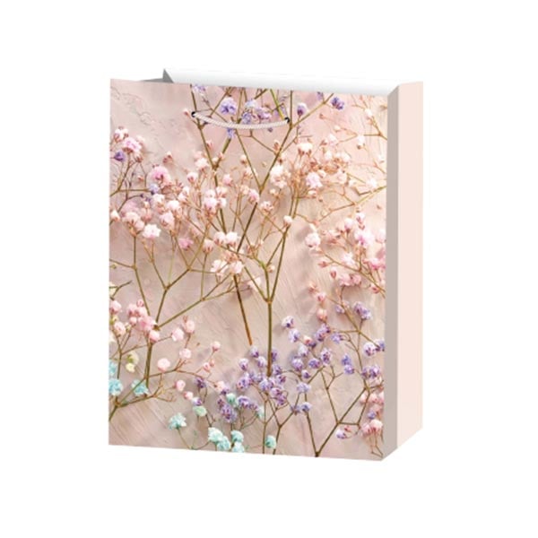 Gift bag, flowers, 26 x 32 x 10 cm, beige