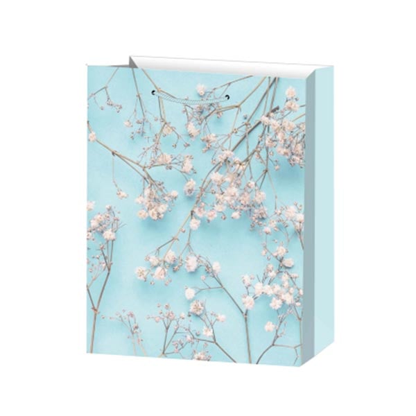 Gift bag, flowers, 26 x 32 x 10 cm, blue