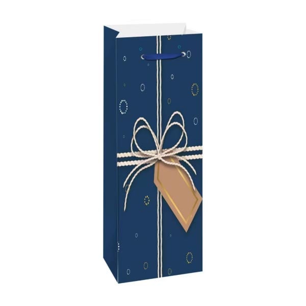 Wine bag with ribbon, 12 x 35 x 9 cm, blue