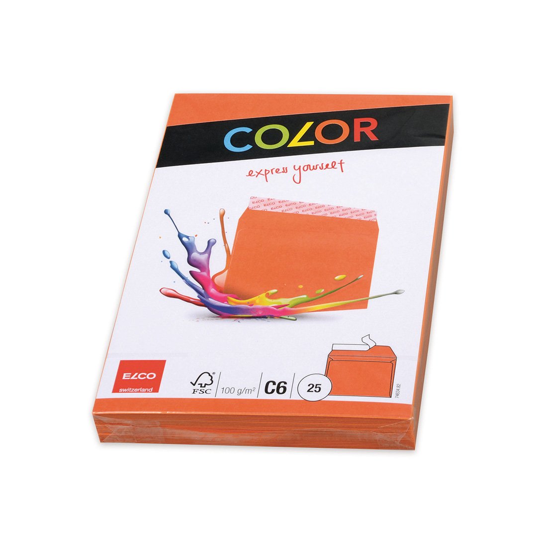 Elco Envelope, C6, 114 x 162 mm, 100 g, straight flap with adhesive strip, orange, 25 pcs