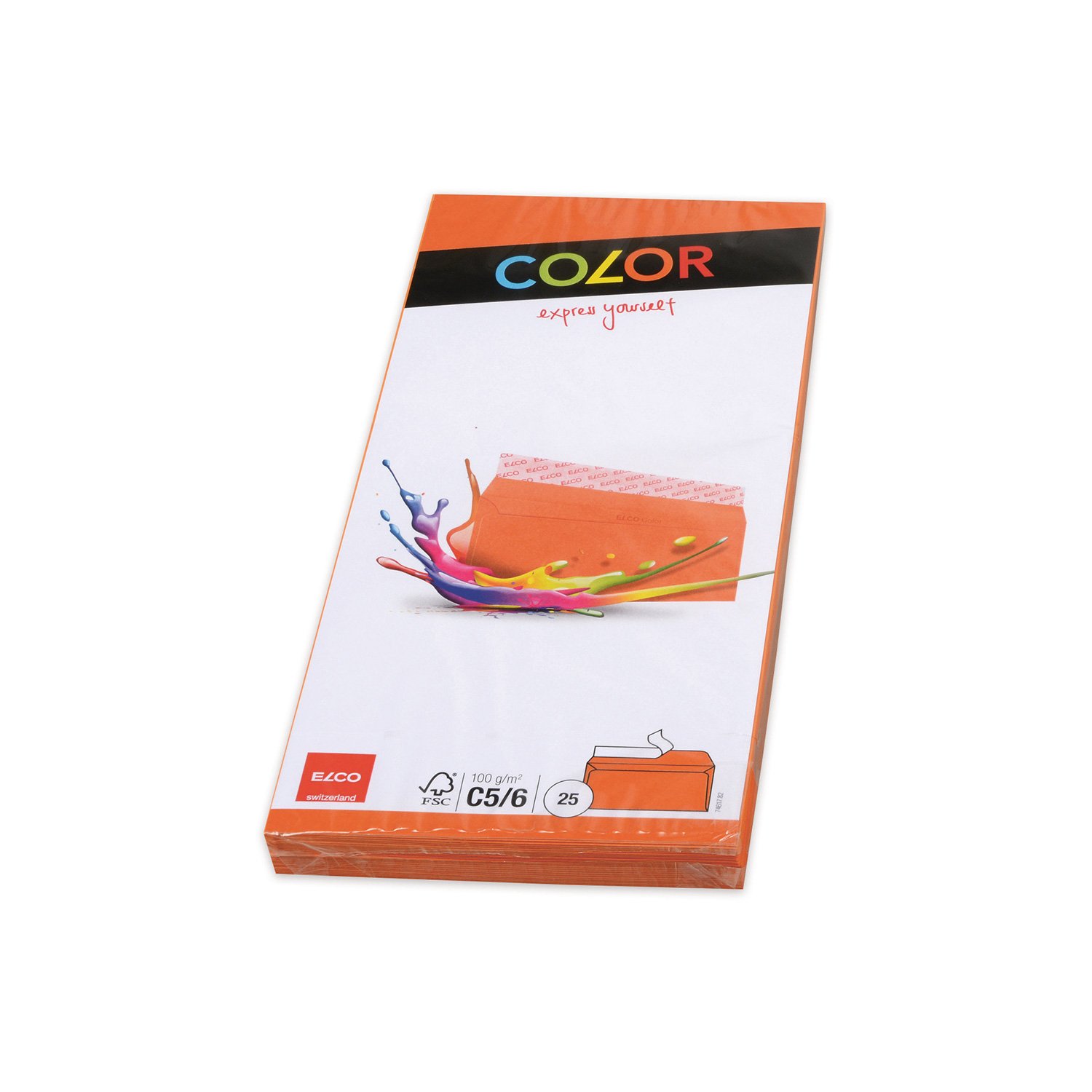 Elco Envelope, C6/5, 114 x 229 mm, 100 g, straight flap with self-adhesive strip, orange, 25 pieces
