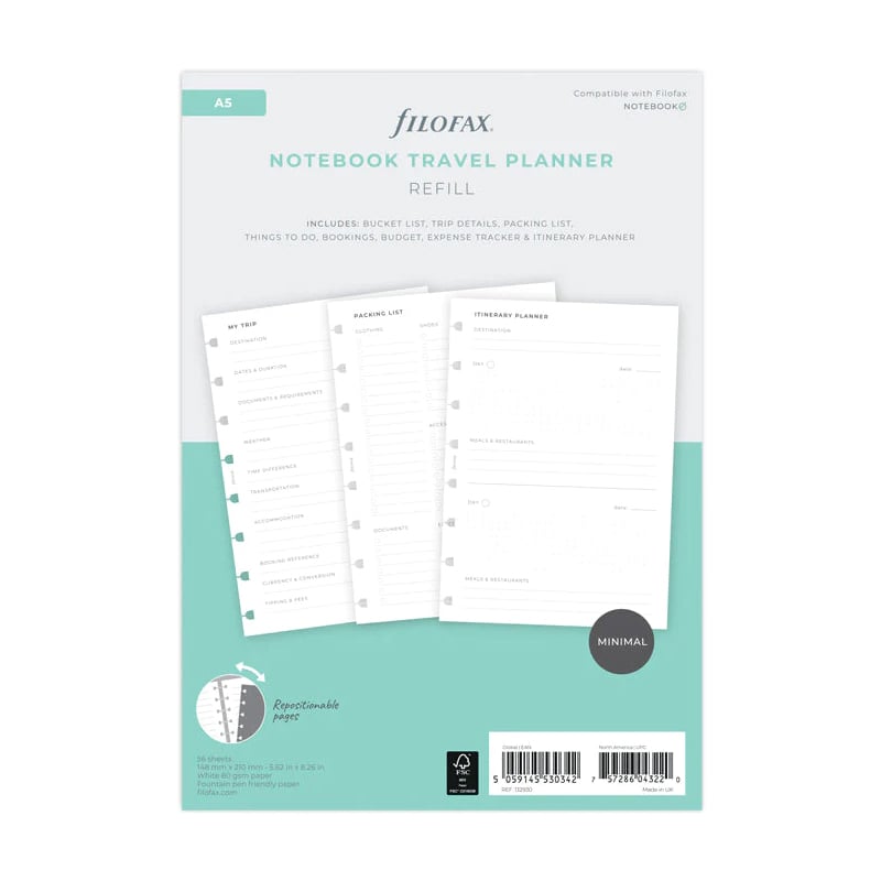 Filofax Refill Minimal, A5, for travel