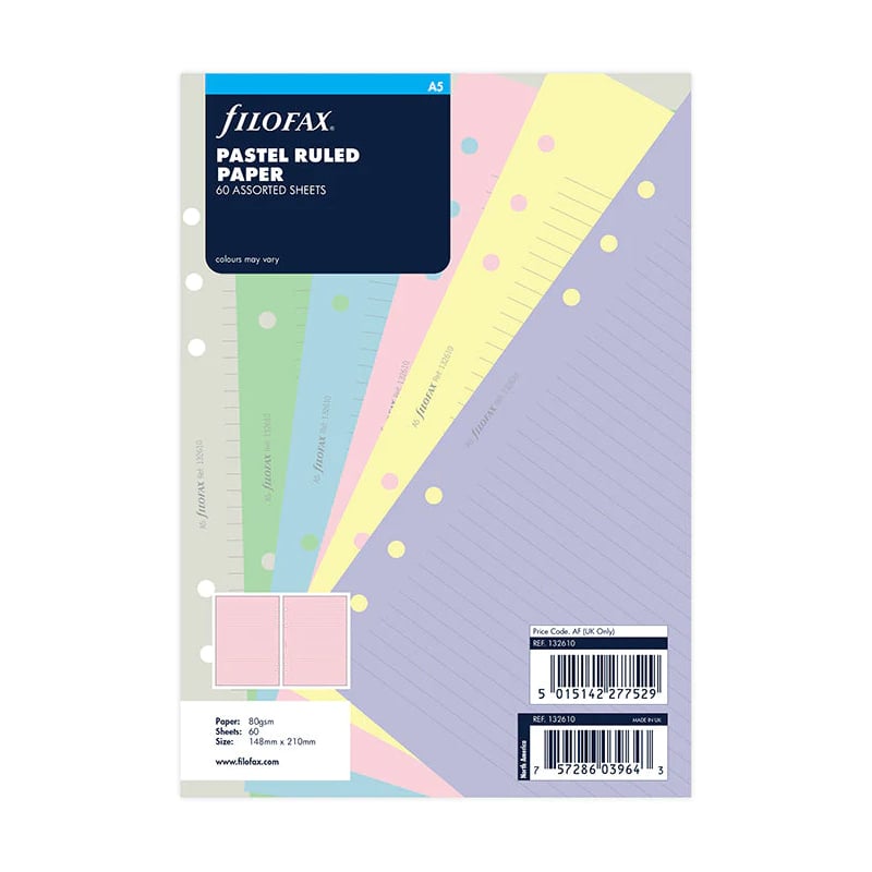 Filofax Organizer Refill Pastel, A5, ruled, 6 colors, assorted