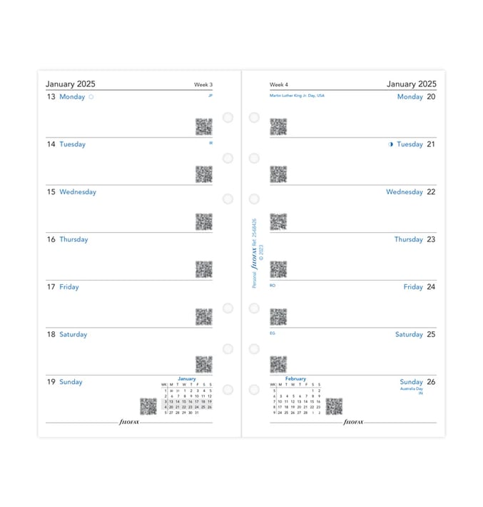 Filofax Пълнител за органайзер Classic, Personal, за 2025 година, 1 седмица на страница