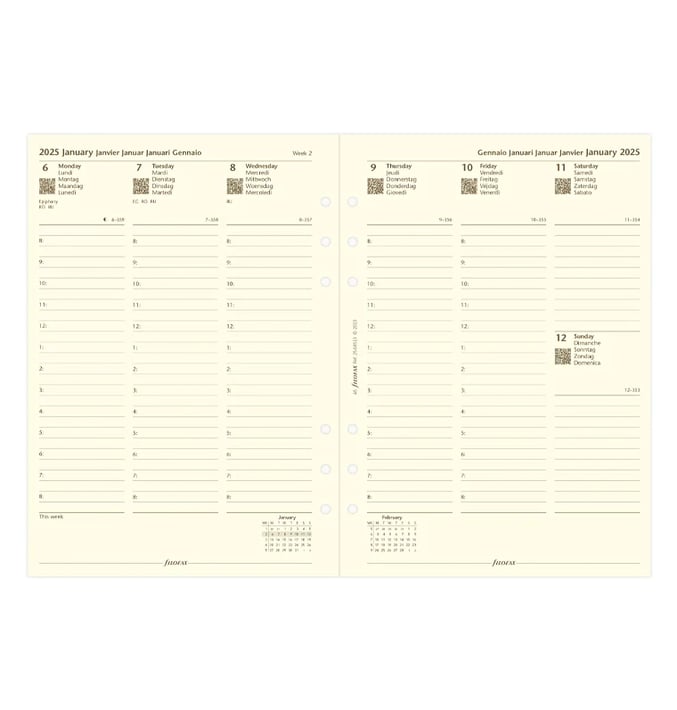 Filofax Organizer Refill, A5, 2025, 1 week on 2 pages, cream