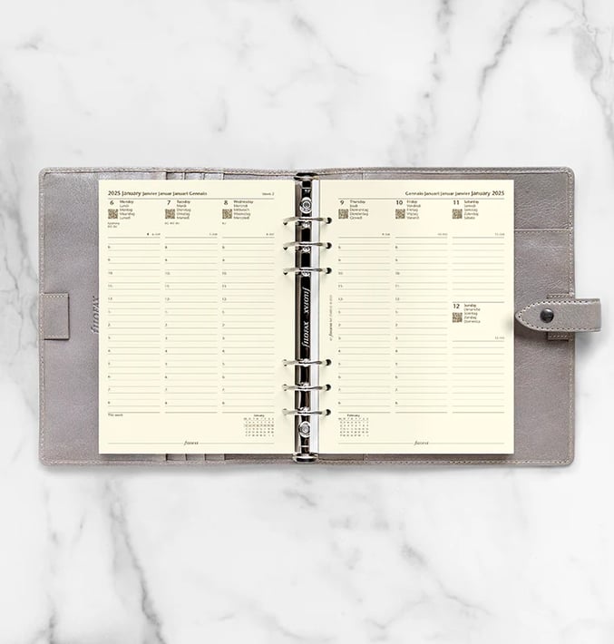 Filofax Organizer Refill, A5, 2025, 1 week on 2 pages, cream