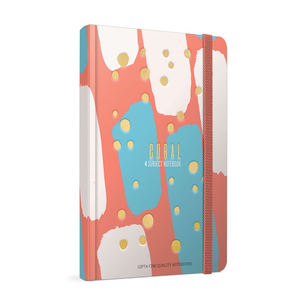 Gipta Coral Notebook 17 x 24 cm, cream, 4 subjects, wide ruled, hard cover, with elastic, 140 sheets