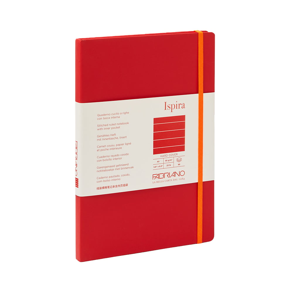 Fabriano Notebook Ispira, A5, wide ruled, sewn, hard cover, 96 sheets, red