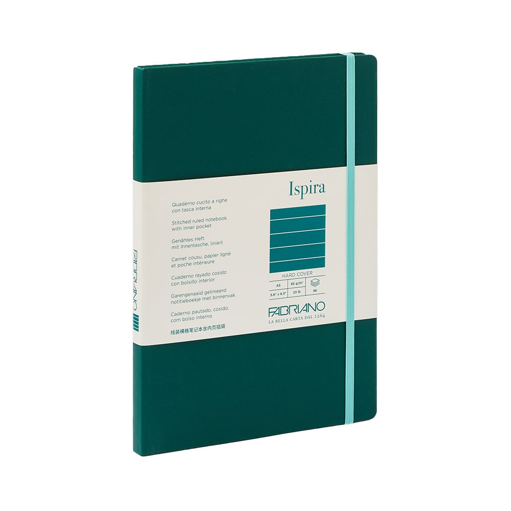 Fabriano Notebook Ispira, A5, wide ruled, stitched, hardcover, 96 sheets, green