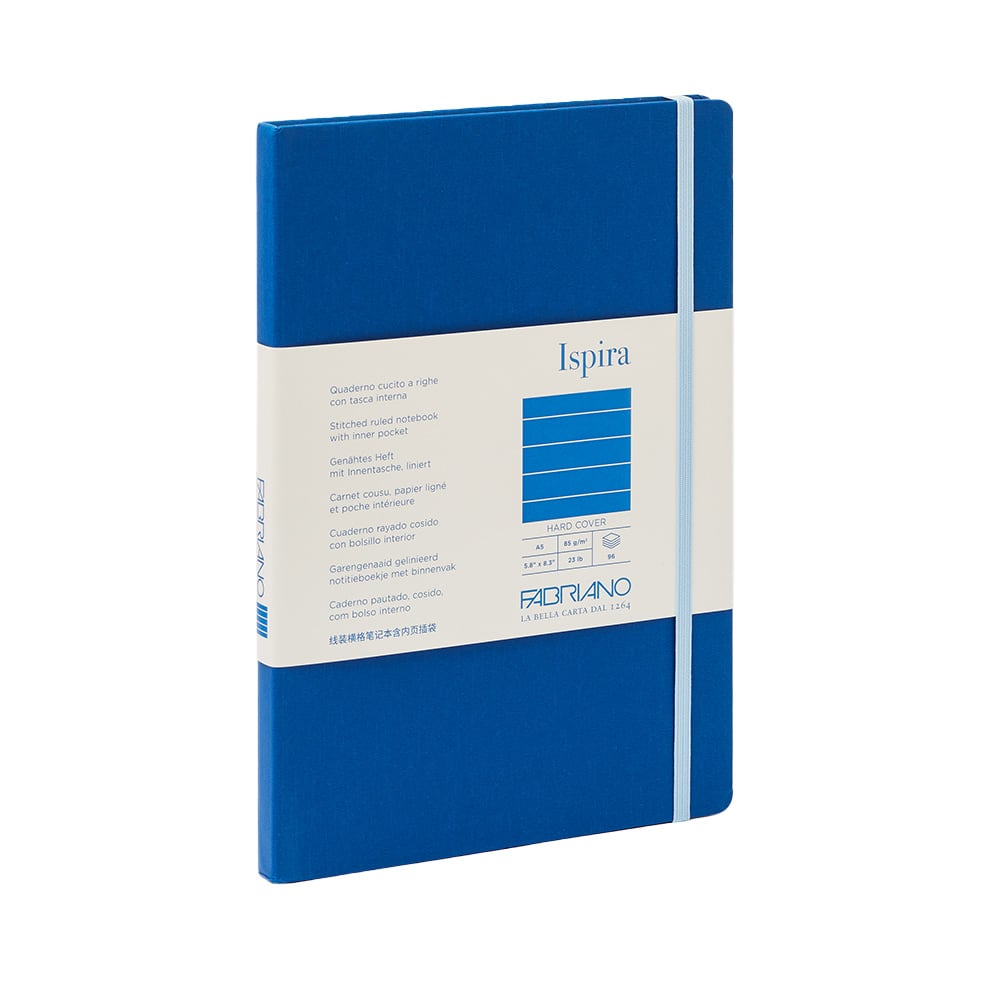 Fabriano Notebook Ispira, A5, wide ruled, stitched, hardcover, 96 sheets, blue