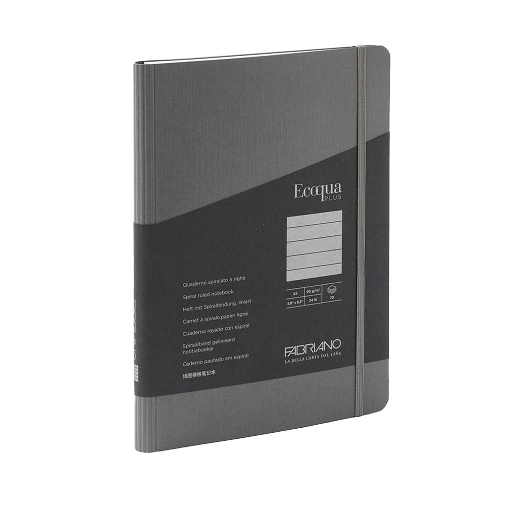 Fabriano Notebook Ecoqua+, A5, cardboard cover, concealed spiral, 70 sheets, anthracite