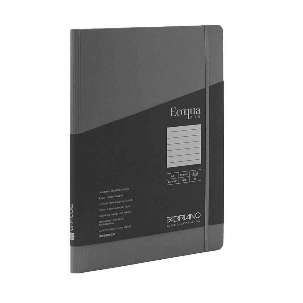 Fabriano Notebook Ecoqua+, A4, cardboard cover, concealed spiral, 70 sheets, anthracite