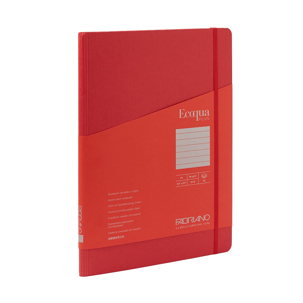 Fabriano Notebook Ecoqua+, A4, cardboard cover, hidden spiral, 70 sheets, raspberry