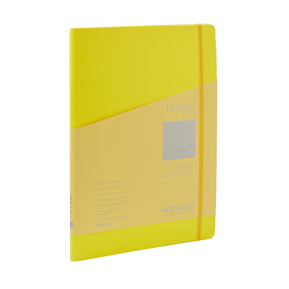 Fabriano Notebook Ecoqua+, A4, cardboard cover, hidden spiral, 70 sheets, yellow