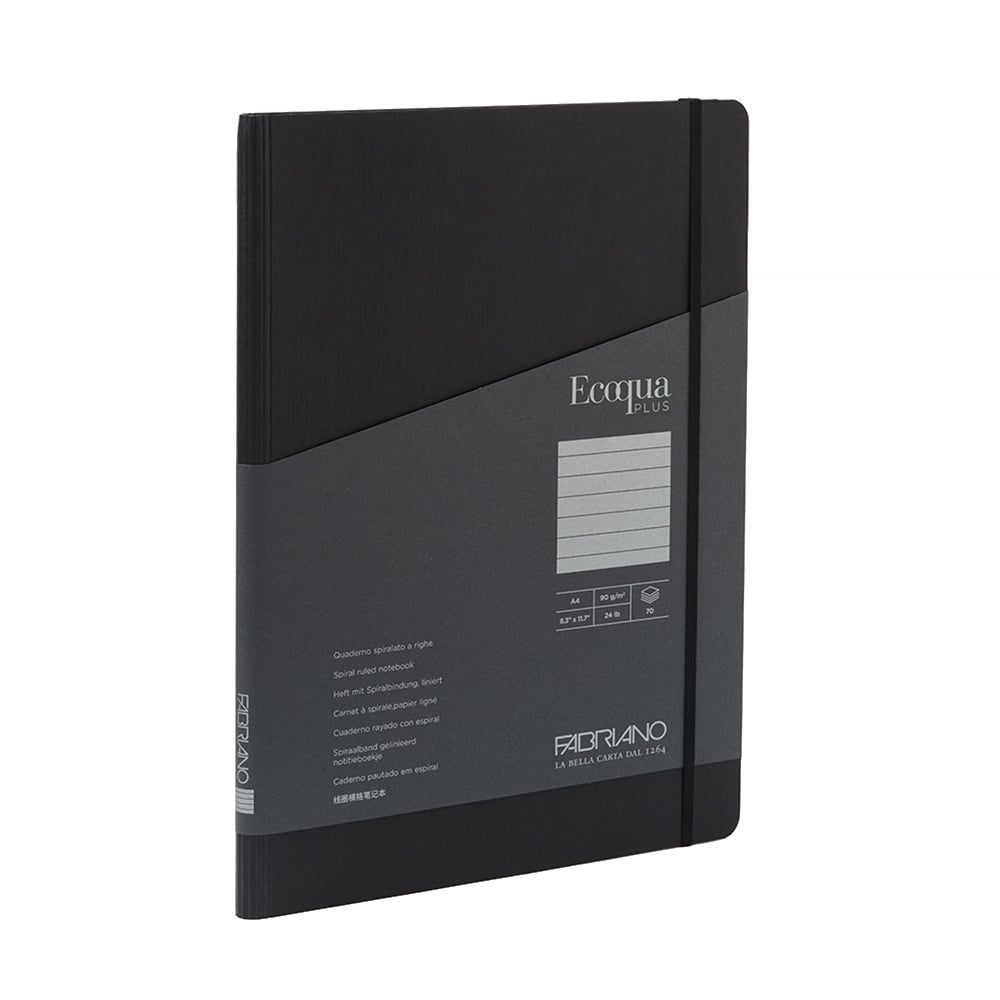 Fabriano Notebook Ecoqua+, A4, cardboard cover, concealed spiral, 70 sheets, black