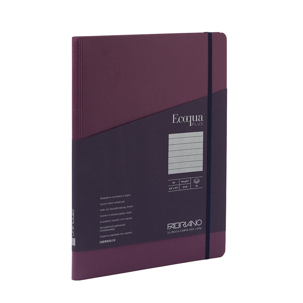 Fabriano Notebook Ecoqua+, A4, cardboard cover, with hidden spiral, 70 sheets, purple
