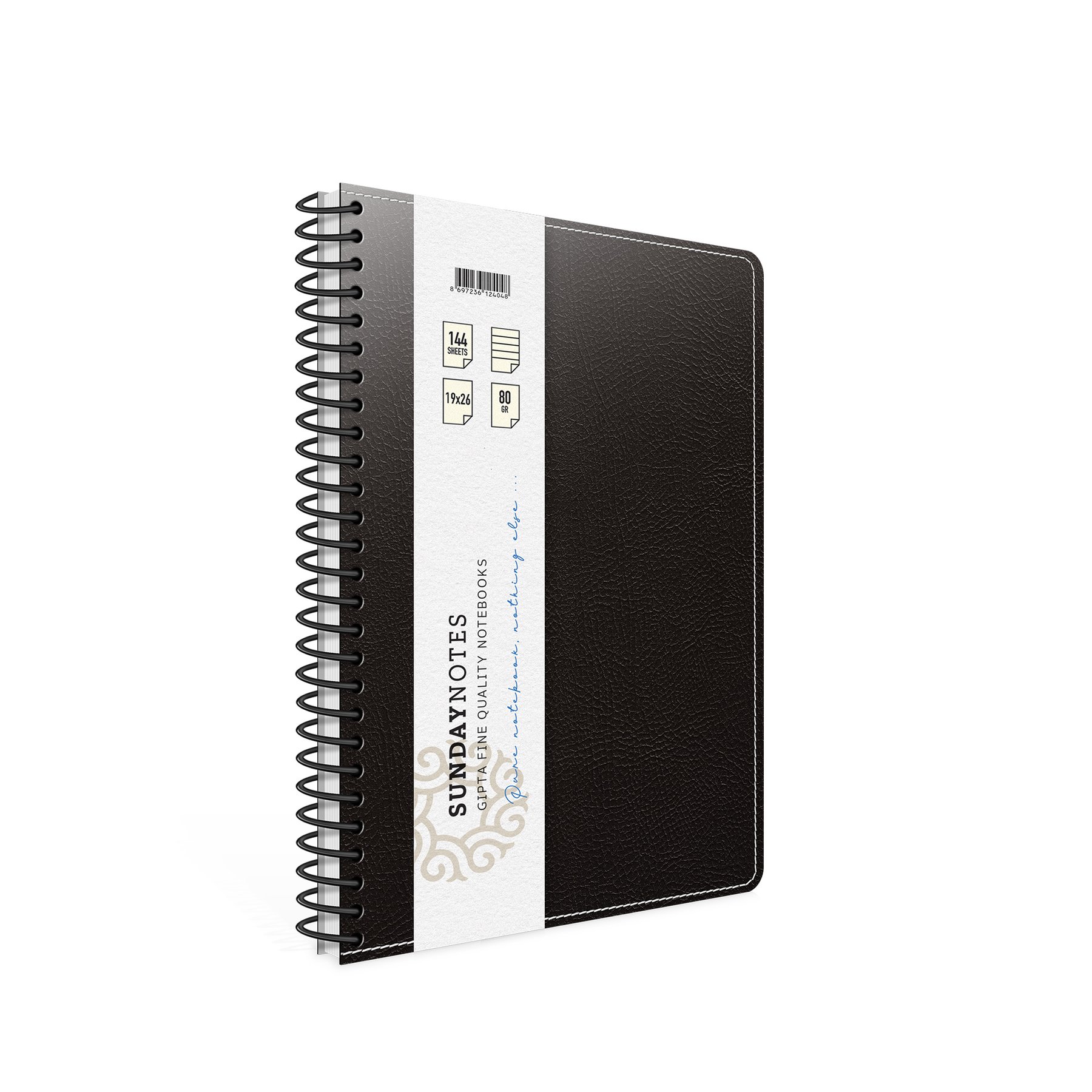 Gipta Notebook Sunday, 17 x 24 cm, cream paper, lined, hardcover, spiral, 140 sheets