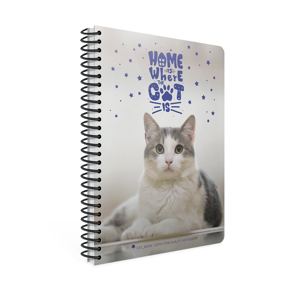 Gipta Notebook Catbook, white paper, wide ruled, PP cover, A4 spiral, 80 sheets