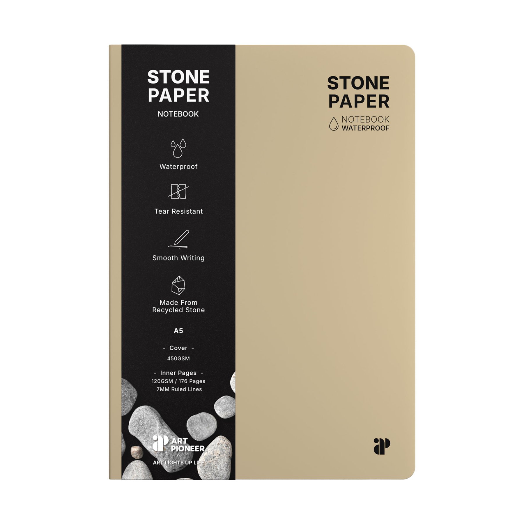 Art Pioneer Notebook Stone Paper, A5, hardcover, 88 sheets, beige