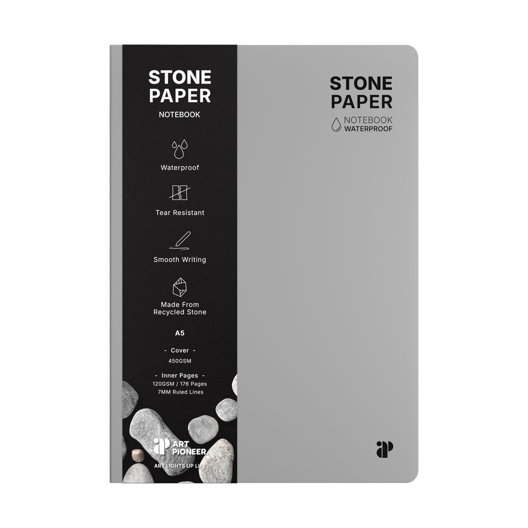 Art Pioneer Notebook Stone Paper, A5, hardcover, 88 sheets, grey