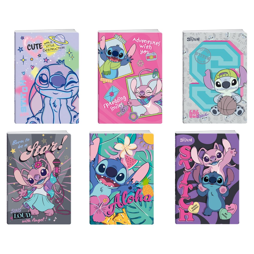 Тетрадка Best Buy Premium, Stitch, A5, широки редове, офсетова хартия, 50 листа, асорти, 1 брой