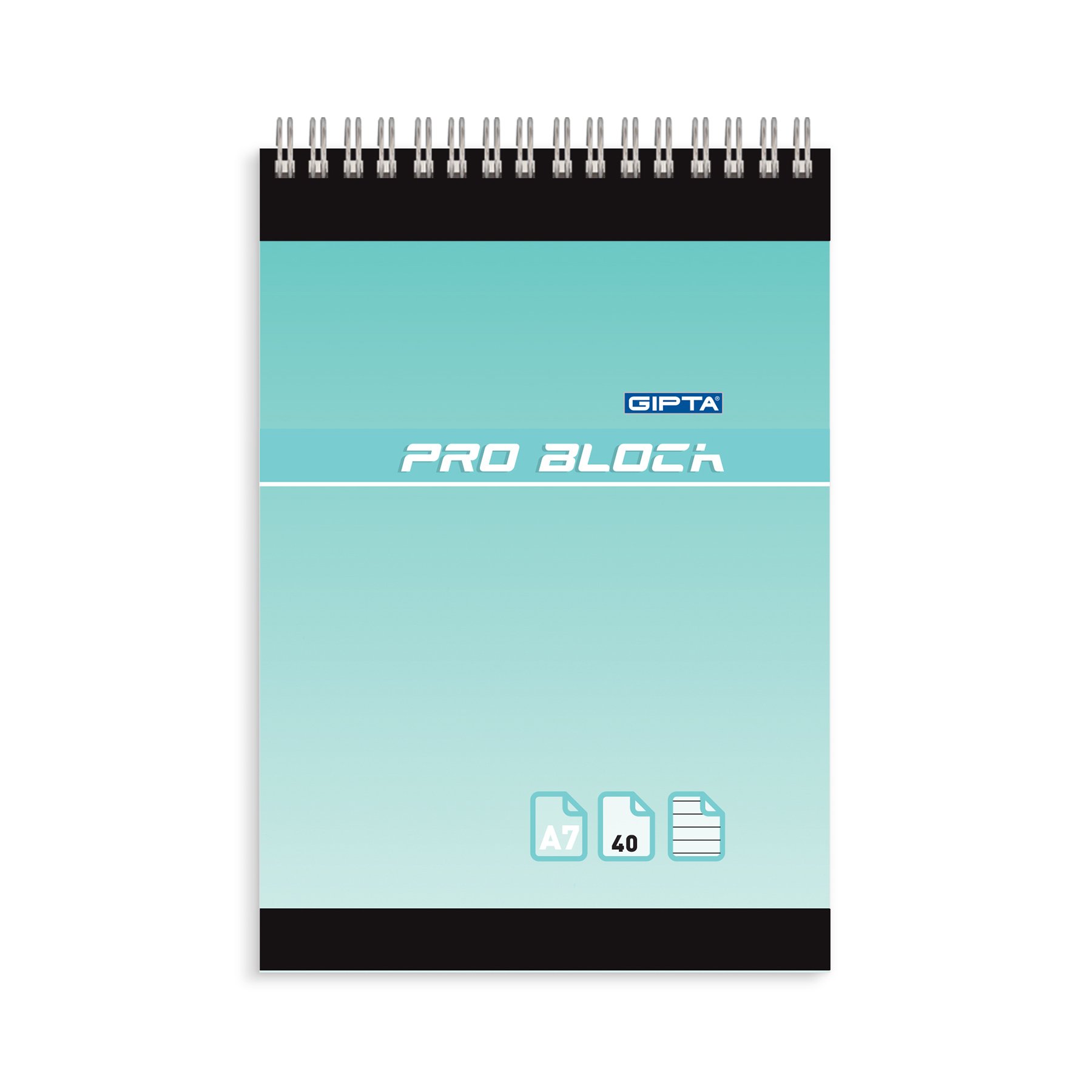 Gipta Notepad Pro-Block, A7, white paper, wide ruled, cardboard cover, spiralbound, 40 sheets