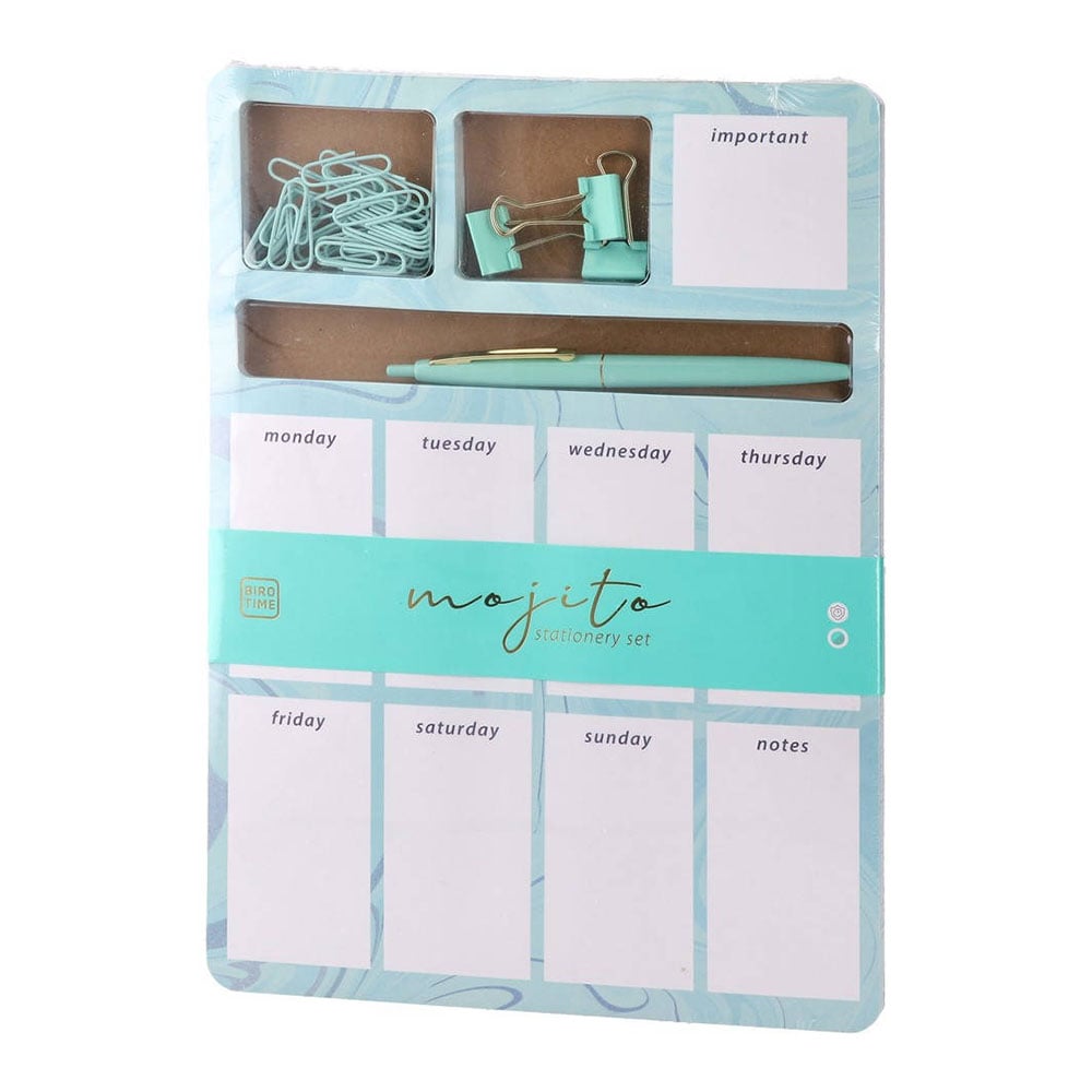 Biro Time Opal Weekly Planner, with stationery, 48 sheets, mint