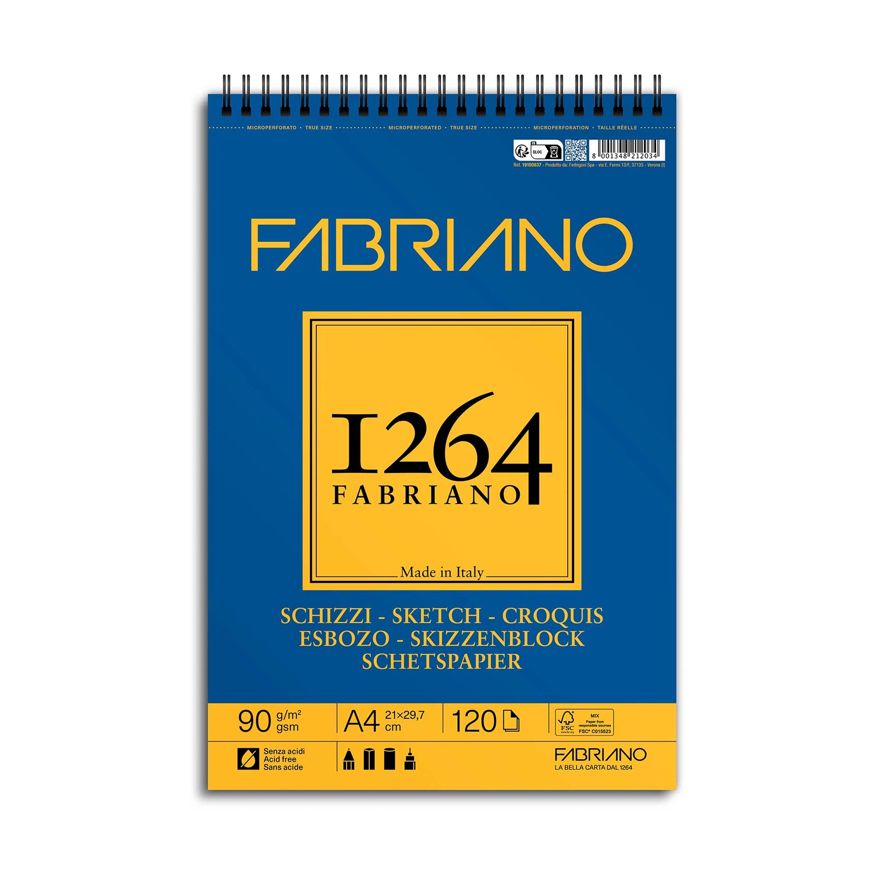 Fabriano Sketchbook for drawing, A4, 90 g/m2, smooth texture, 120 sheets
