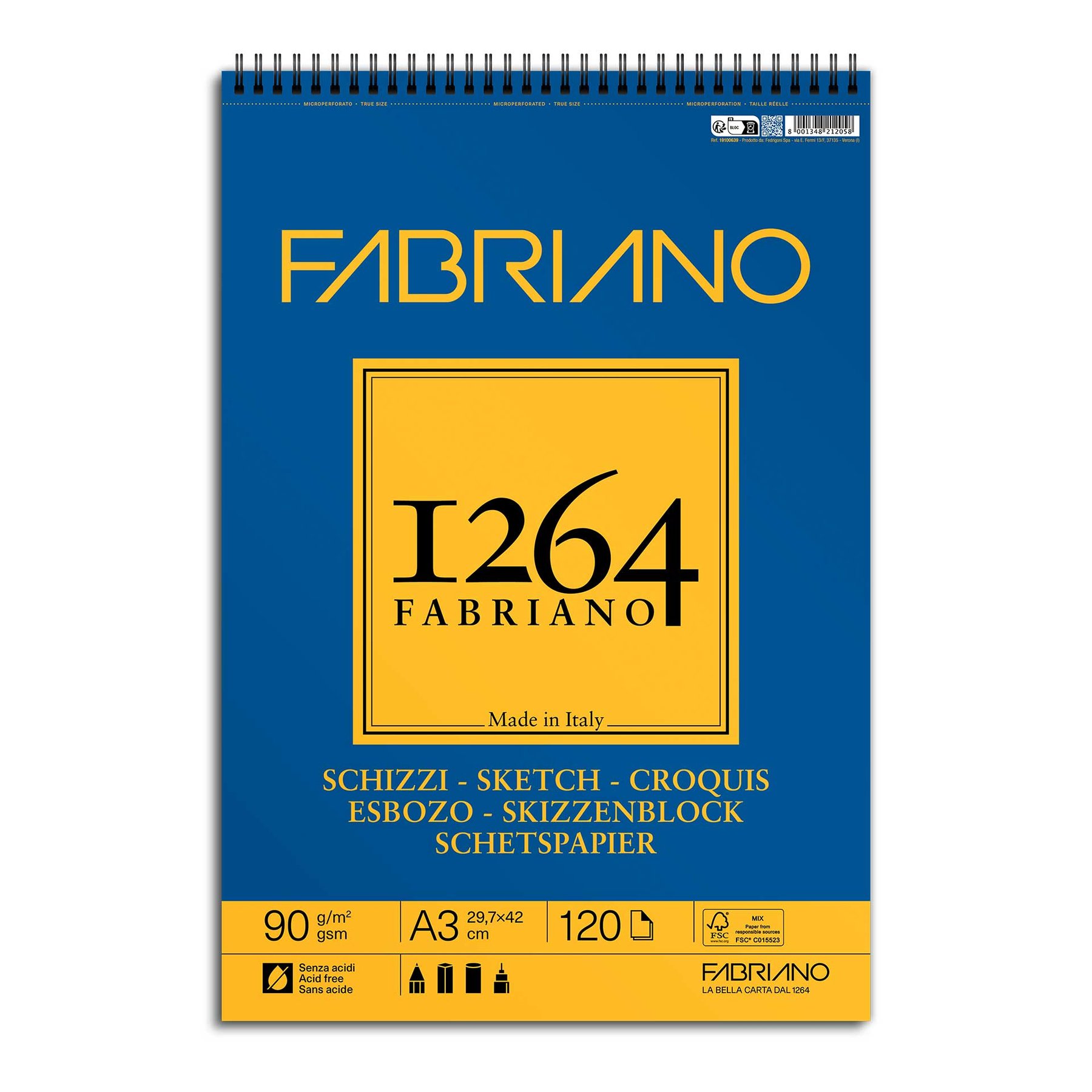 Fabriano Sketch pad, A3, 90 g/m2, smooth texture, 120 sheets