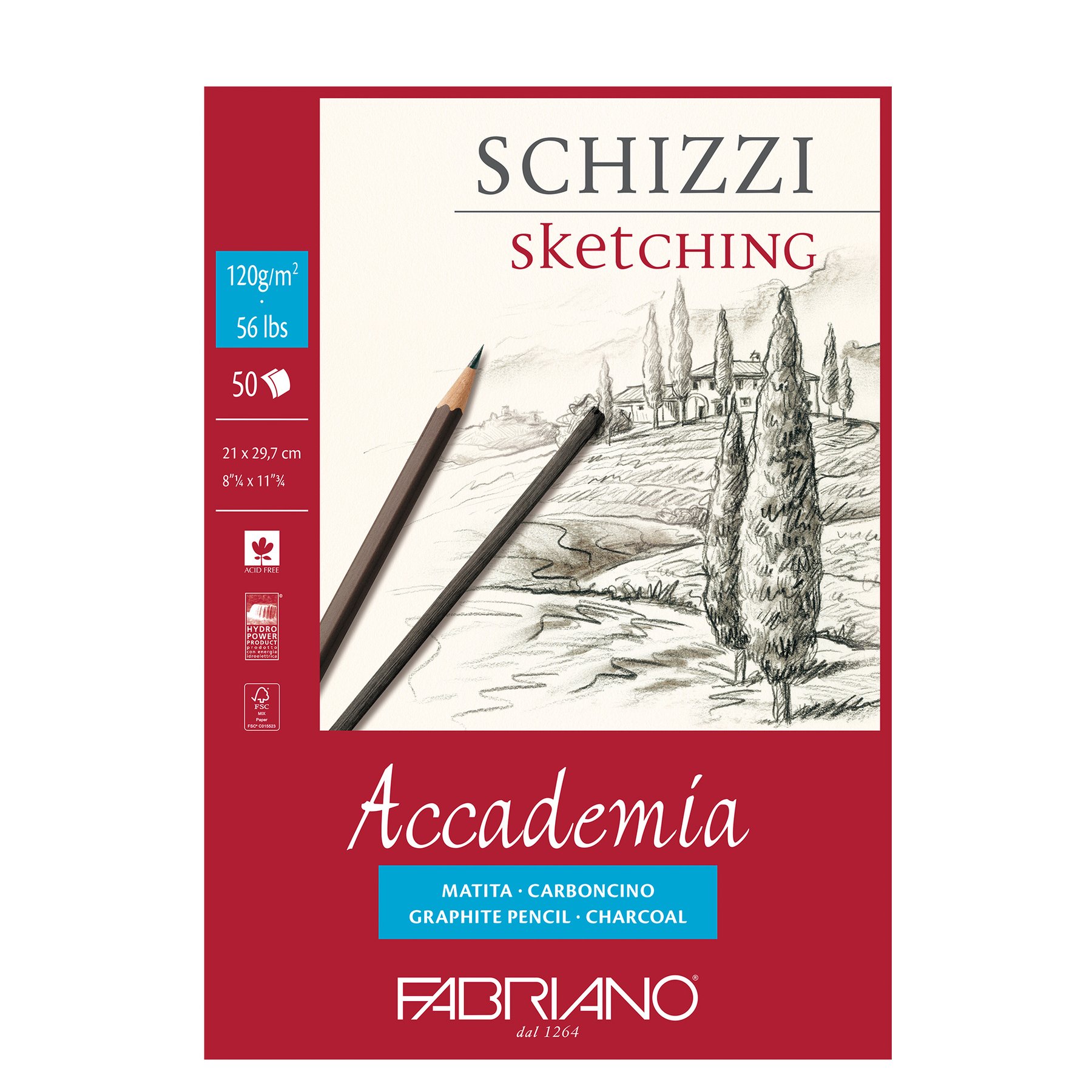 Fabriano Drawing Pad Accademia, A4, 120 gsm, Grain, Glued, 50 Sheets