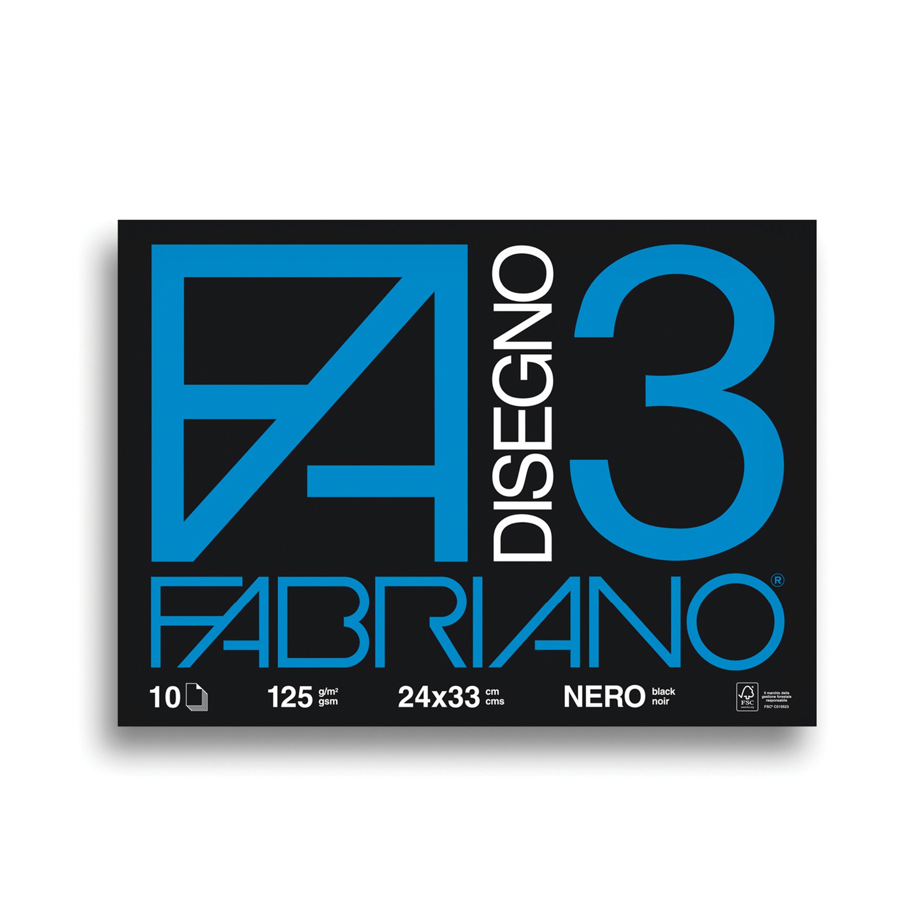 Fabriano Drawing Pad Disegno 3, 24 x 33 cm, 125 g/m2, black paper, rough, stitched, 10 sheets
