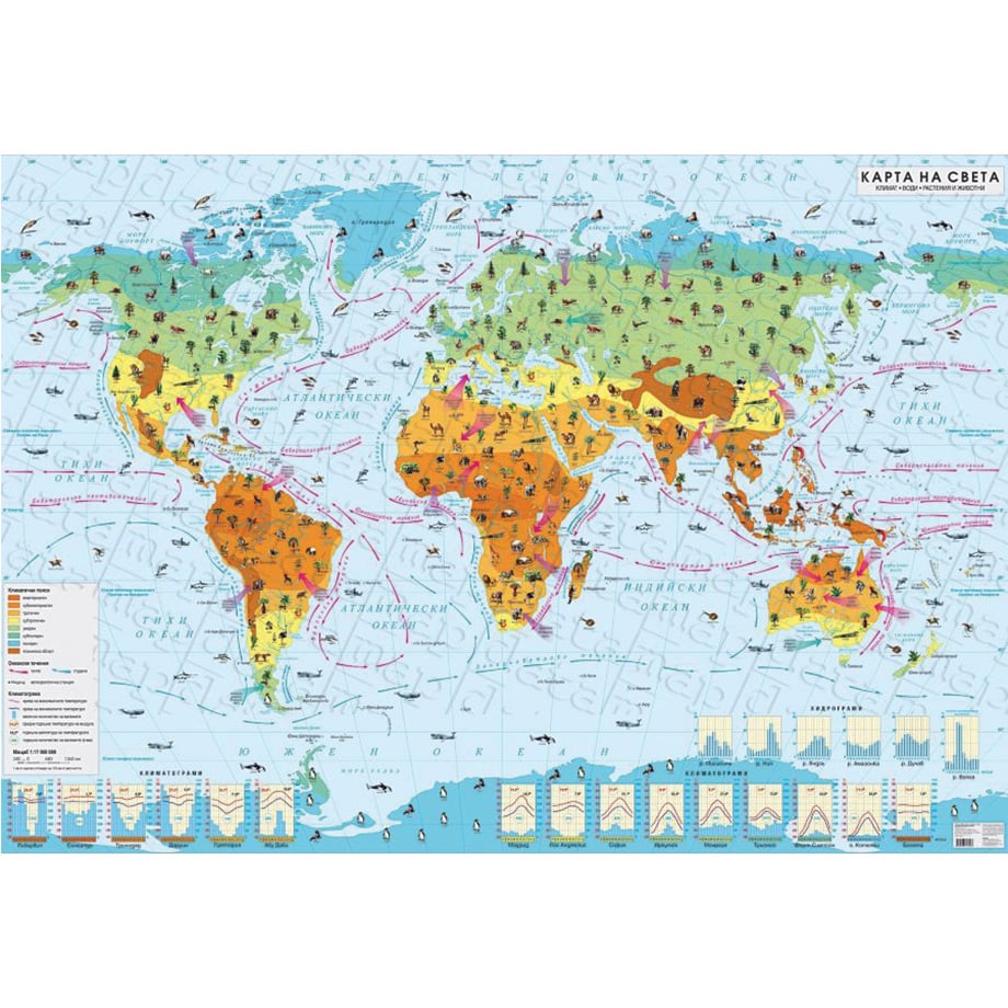 Wall map of the world, climatic, 200 ? 140 cm