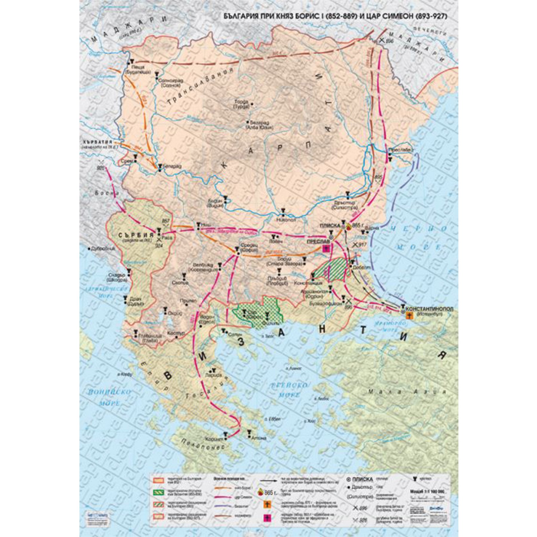 Map “Bulgaria under Prince Boris and Tsar Simeon”