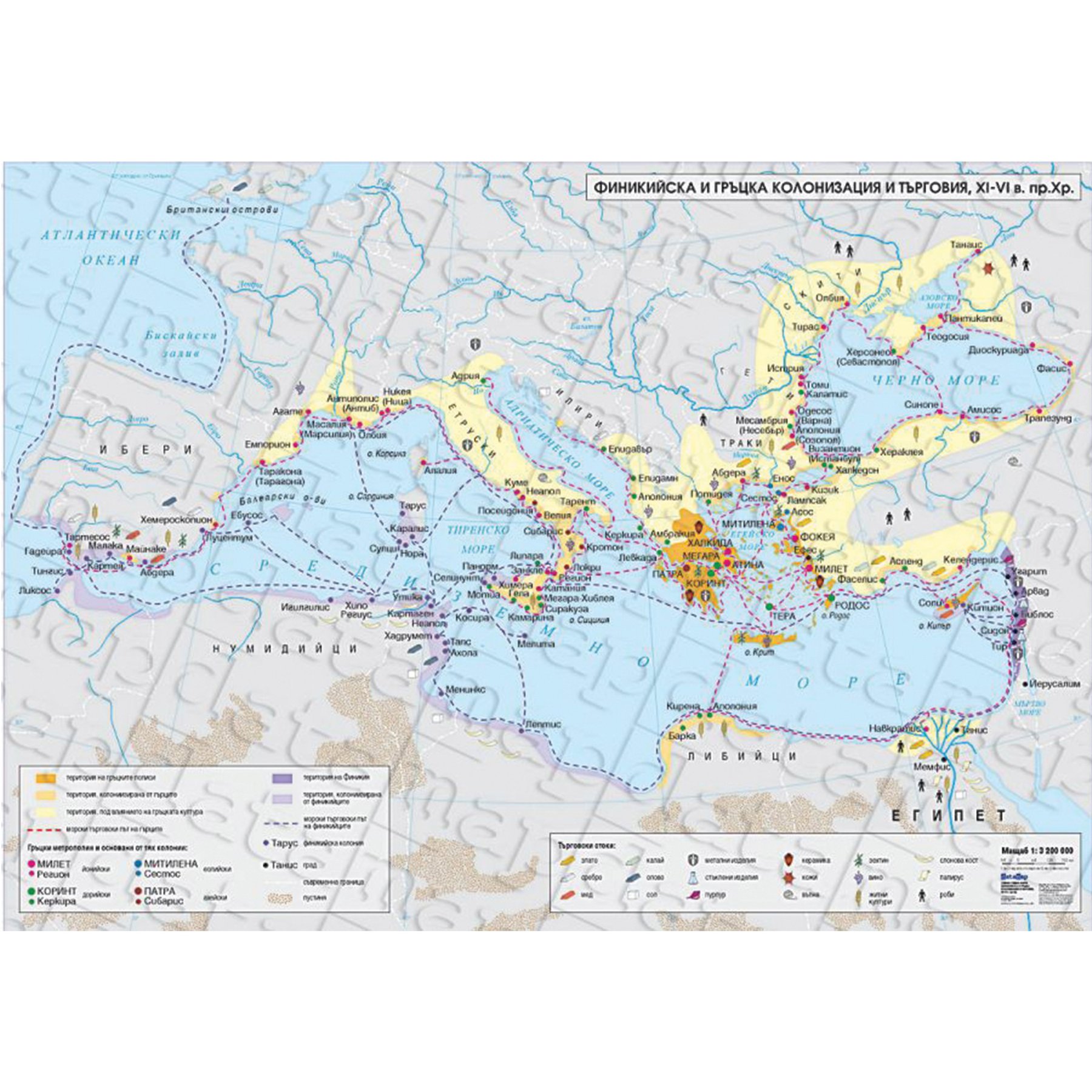 Map Phoenician and Greek colonization and trade