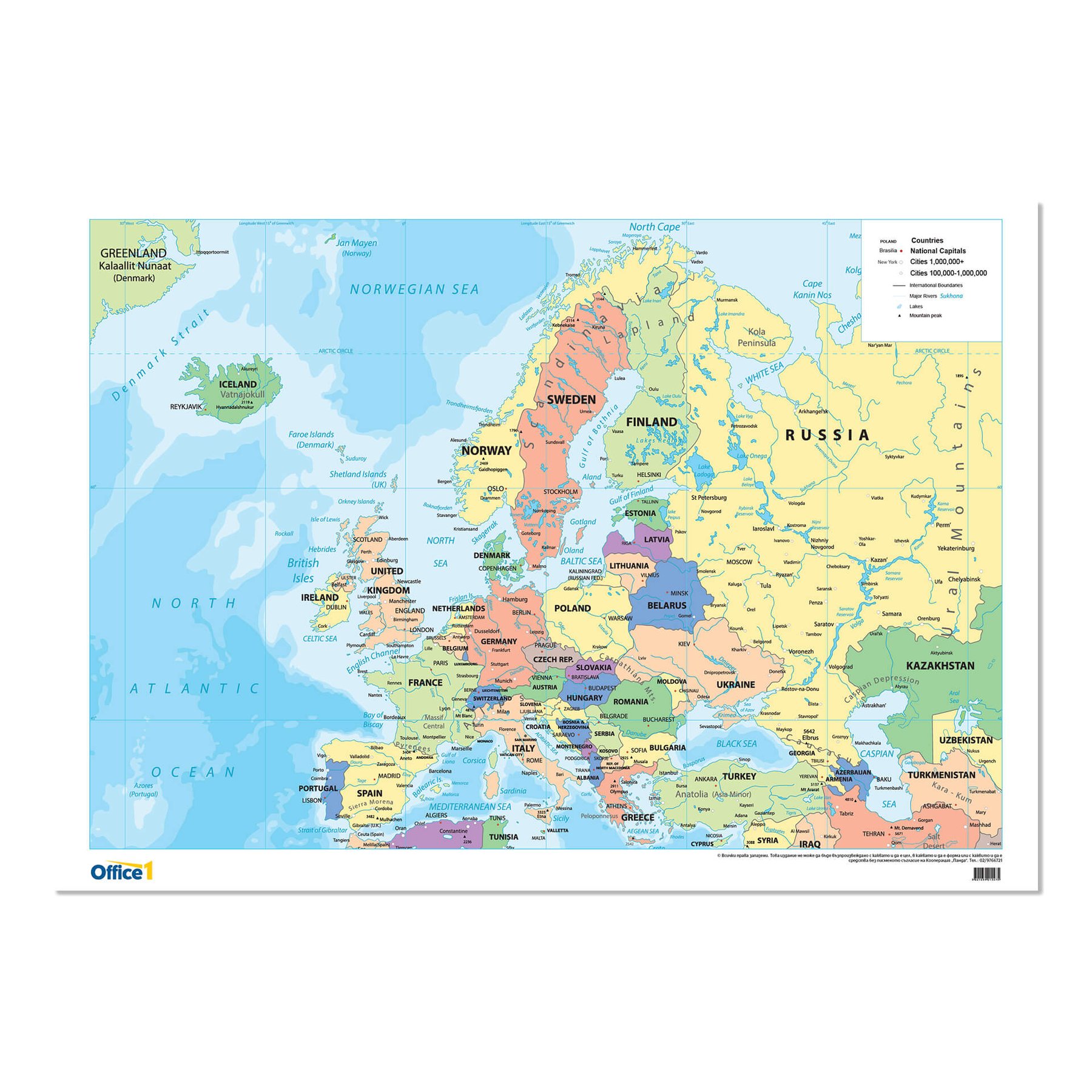 Office 1 Wall Map of Europe, political, 100 x 70 cm