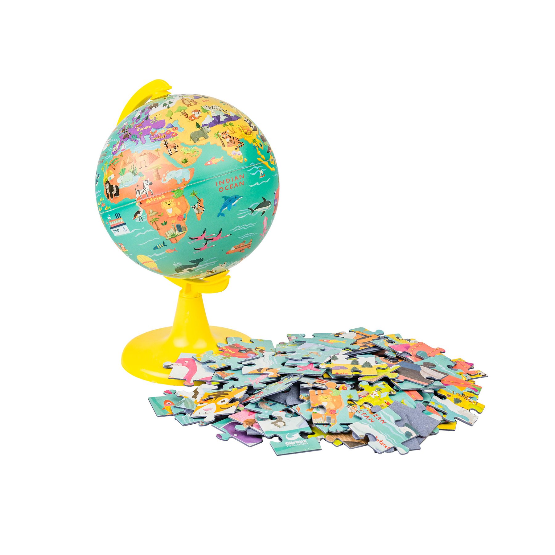 Globe, diameter 15 cm, with puzzle My wild world, 100 pieces