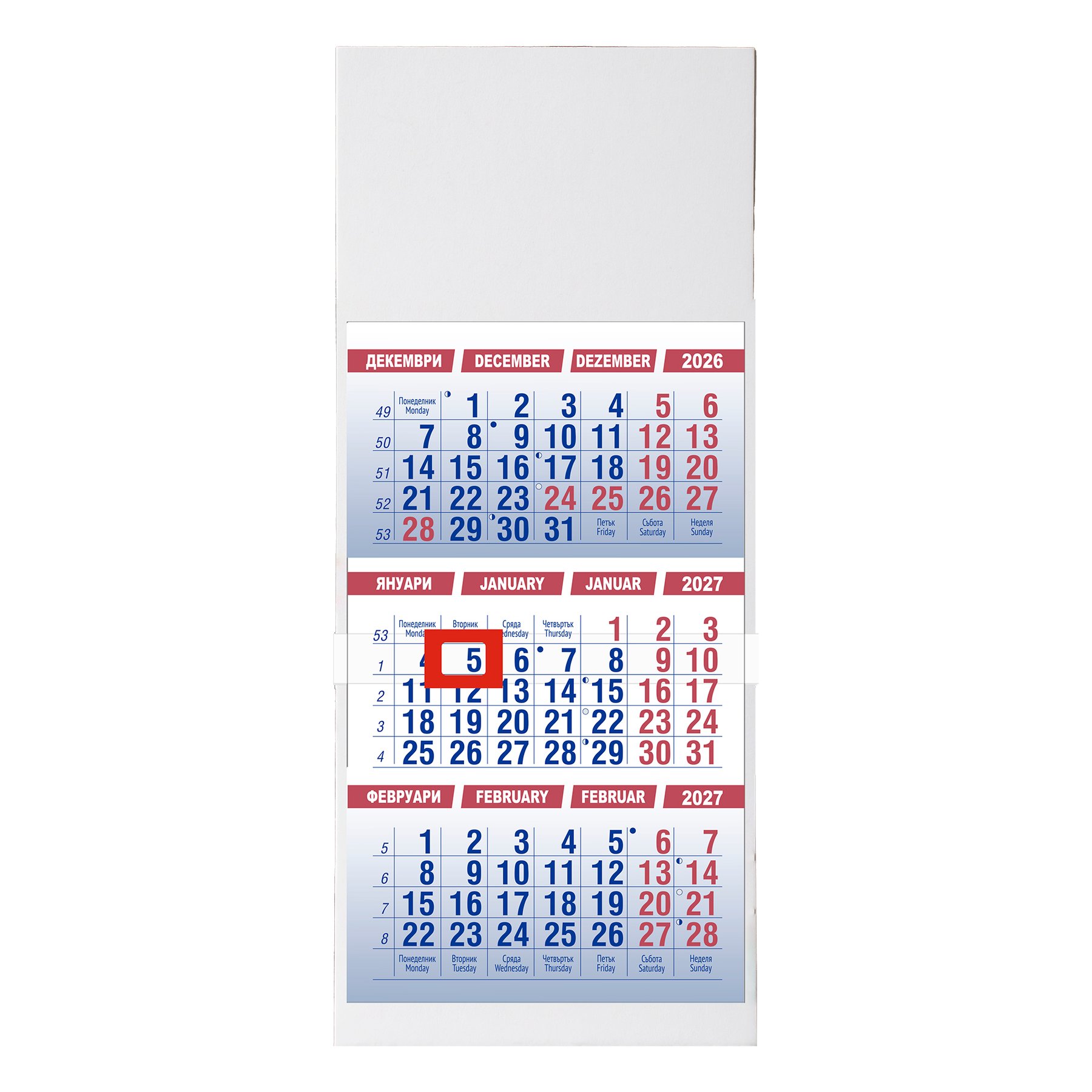 Calendar, desk, pyramid type, blue