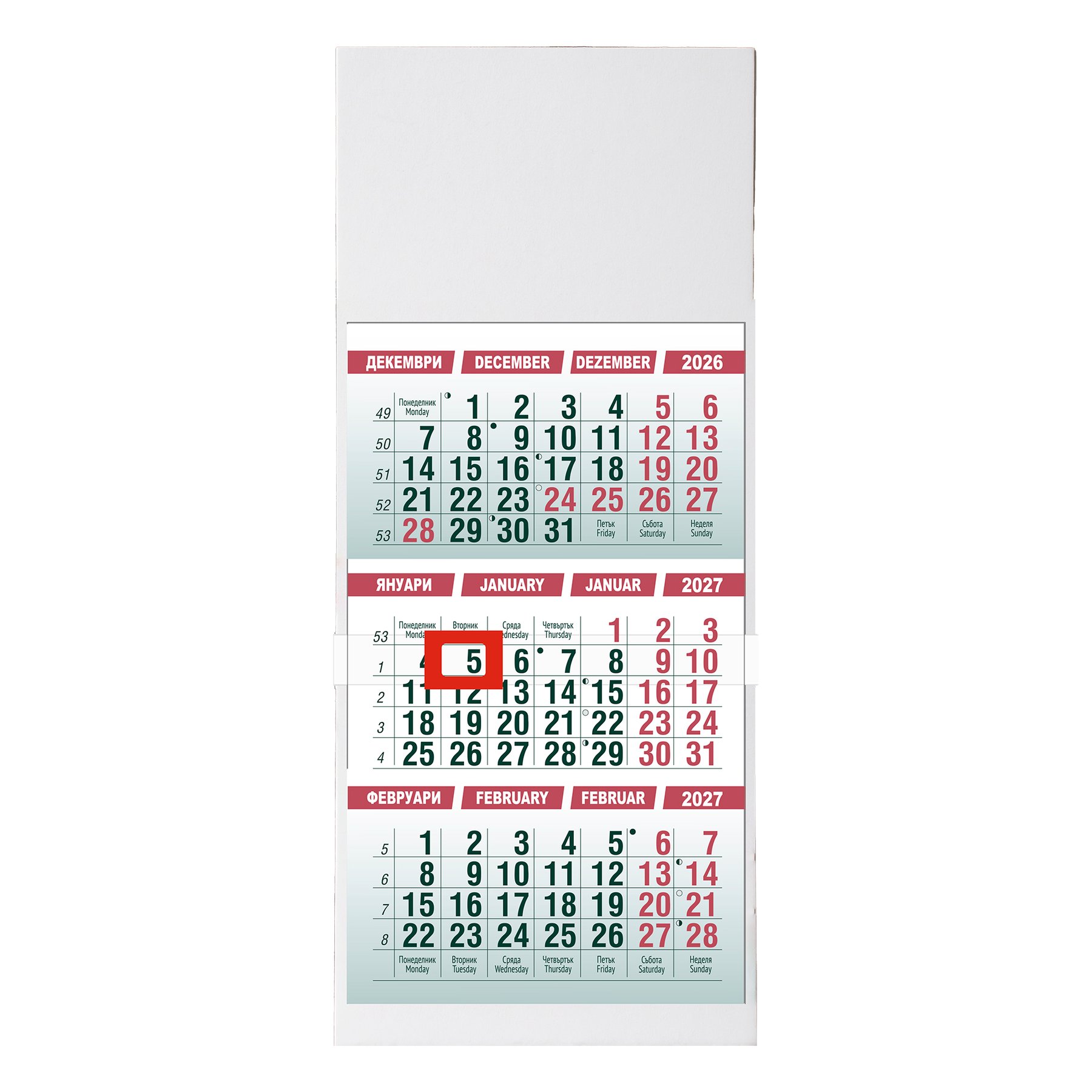 Calendar, desk, pyramid type, green